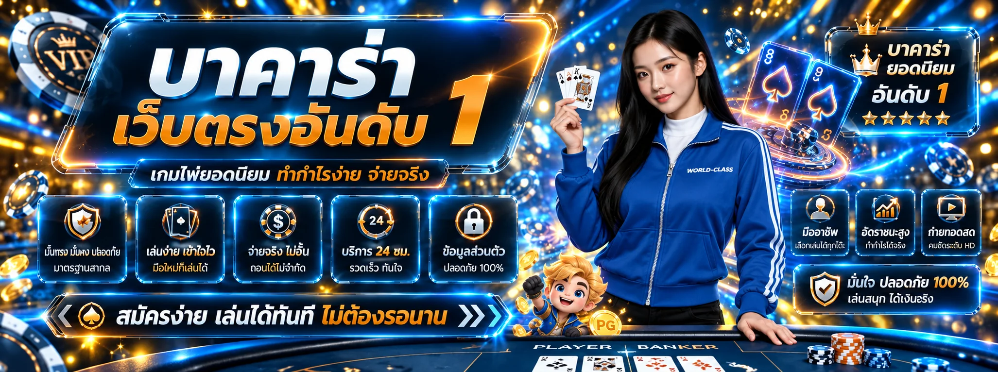 แบนเนอร์บาคาร่า WORLD-CLASS พร้อมข้อมูลความปลอดภัยและบริการสมาชิก
